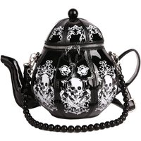 Vintage Gothic Black Skull Teapot Shape Handbag Women Bead Chain Lolita Shoulder Bags Ladies Harajuku Personality Crossbody Bags