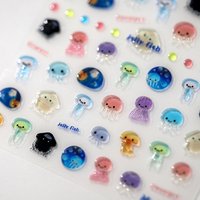 1pcs 5D Kawaii Jelly Fish Nail Art Stickers Blue Jellyfish Adhesive Nail Art Decorations Stickers 3D Manicure Decals Accessories