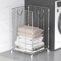 1Pc Bathroom Stainless Steel Dirty Clothes Basket Large Capacity Movable Dirty Clothes Storage Basket Stainless Wire Laundry Basket with Wheels Rolling Laundry Basket