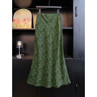 Seoulish Cherry Print Floral Mermaid Midi Skirt High Waist Slimming Bodycon Elegant Vacation Fishtail Skirt 2026 New Summer