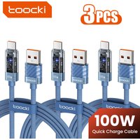 Toocki 3/5Pcs 100W USB C Cable 6A Fast Charging Automatic Power Off Type C Cable For Huawei Mate 40 50 Xiaomi 14 15 Samsung S24