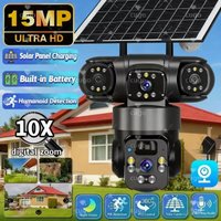 Caméra IP 15MP WiFi PTZ trois caméras extérieure sans fil solaire 20000Mah batterie intégrée caméra de Surveillance vidéo longue durée de veille