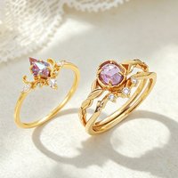 LAMOON Vintage Natural Amethyst For Women 925 Sterling Silver Gold Plated Flower Leaf Engagement Ring Jewelry Accessorie RI410