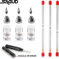 0.2/0.3/0.5mm Airbrush Needle Nozzle Cap Replacement Parts with Nozzle Wrench & Cleaning Brush for Airbrush Accessories for 130