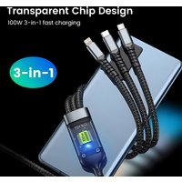 3 In 1 100w Transparent Fast Charging Cable Type C USB Micro For iPhone 15 Samsung Huawei Pilot Lamp Charger USB C 6A Data Cable