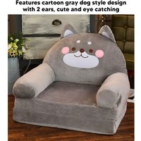 Kids Sofa Soft Breathable Cartoon Wide Handle Gray Dog Toddler Chair Foldable Design for Relaxing