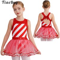 Sequins Striped Christmas Dance Dress Girls Candy Cane Mrs Santa Claus Costume Mesh Tutu Ballet Figure Ice Skating Leotard Dress