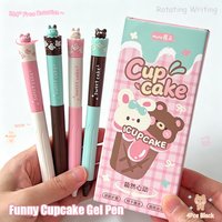 4Pcs/Box Funny Cupcake Gel Pen 0.5mm Cute Animal Quick Dry Pen Creative Rotation Rabbit Pocket Pen Bear Ice Cream Black Pen
