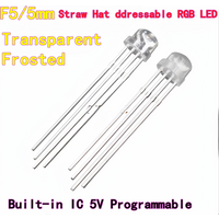 100pcs WS2812B Straw Hat Through-Hole LED F5 RGB with Built-in IC, 5V Programmable 5MM Addressable Full-Color LED
