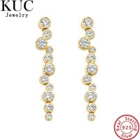 925 Sterling Silver 18k Gold Plated Fine Jewelry Luxury Bridal Earring Tennis Cz Drop Stud Earrings for Women