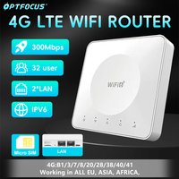 OPTFOCUS 4G LTE WIFI Router 300Mbps WIFI6 BOX Modem 2.4Ghz Wireless Router 2 LAN Ports Pocket Hotspot 32 Devices SIM Card Router