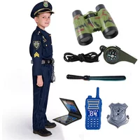 6PC Boys Police Clothes, Halloween Police Hat & Top & Pants Set, Boy's Stage Clothing Uniform Set,Police Toys
