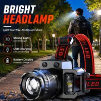 Wiederaufladbare Leistungsstarke LED-Stirnlampe mit Teleskop-Zoomfunktion - Wasserdichte Hochlumen-Arbeitslampe für Outdoor-Aktivitäten