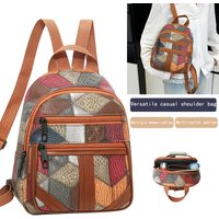 Vintage Style Women's Patchwork Backpack Multi-texture Design for Daily Use Commute Stylish Lightweight Casual Fashion Bag