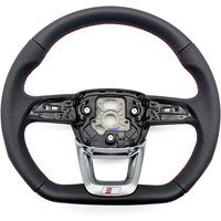 For Audi Q5 FY Q7 4M Q8 perforated leather with red stitching flat bottomed sports style steering wheel, Car Accessories