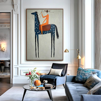 Modern Horse Original Oil Painting, Hand-Painted Minimalist Vintage Figurative Canvas for Living Room, Large Equestrian Wall Art