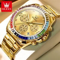 OLEVS 2939 Top Brand Men's Quartz Watch Rainbow Diamond Bezel Waterproof Chronograph Date Display Man Wristwatch Luxury Business