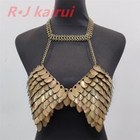 New Fashion RJFS101 Mermaid Fish Scales Neck Bra Chains Layers Bronze Chainmail Dragon Scale Dressing Jewelry