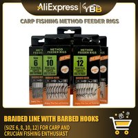 Pre-Tied Method Feeder Rigs, Ready to Use Carp Fishing Leaders with Braided Line & Barbed Hooks | Sizes 6, 8, 10, 12 for Carp &