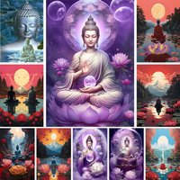 Buddha-Statue, bedruckte Leinwand, Kreuzstich, DIY-Stickmuster, Kunsthandwerk, Hobby, Nähen, handgefertigt, Heimdekoration, Mulina-Raumdekoration