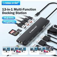 Lemorele 13 IN 1 4K USB Hub USB C to Dual HDMI VGA RJ45 Gigabit Docking Station USB 3.0 Adapter SD Card Readers for macOS Laptop