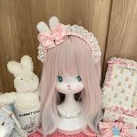 Mini bunny headband Lolita bow polka dot bunny hair accessory lace ribbon pink Lolita headband