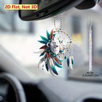 Charming 2D wolf dreamcatcher pendant, 2-piece acrylic set. Perfect for car rearview, bags, keys, parties & gifts.