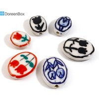 5PCs Keramik Tulpe Blume Muster Perlen Oval Multicolor Spacer Perlen DIY Machen Armbänder Halskette Für Frauen Schmuck Erkenntnisse