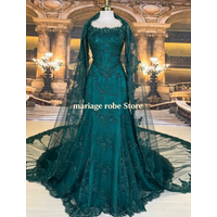 Hunter Green French Lace Aline Nikkah Wedding Dress Luxury Applique Short Sleeve Garden Church Bridal Gown Customized
