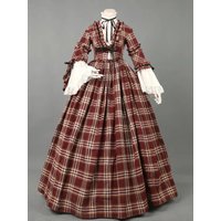 Viktorianisches Dickens Faire Tartan Weihnachten Caroler Kleid Kleine Frauen Pionier Kostüm Frauen Theater Kostüm