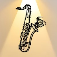 Metal Wall Art Saxophone Decorative Plaque, Black Iron Music Ornament for Living Room