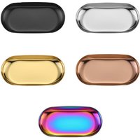 Stainless Steel Manicure Jewelry Storage Tray Metal Cosmetic Storage Oval Cake Fruit Dessert Tray Snack Plate Kitchen Organizer