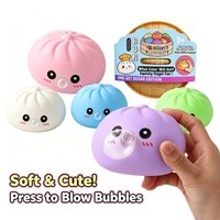 Dumpling Squishy Blow Bubbles Toy Stress Relief Squeeze Toy Cute Bubble Blowing Fidget Sensory with Steamer Stretchy Sensory