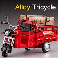 1:12 Scale Tricycle Toys Models Cars Alloy Diecast Wheel Pull Back Miniature Car with Light Music Vehicles Kids Ornaments Gifts