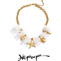 Yhpup Ocean Style White Resin Turtle Starfish Shell Drop Necklace Chain Stainless Steel Golden Summer Unique Handmade Jewelry