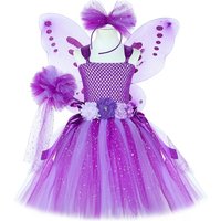 Glitter Purple Flower Fairy Costume for Girls Fancy Tulle Tutu Princess Dress Toddler Kids Halloween Birthday Butterfly Dress Up