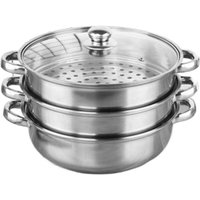 Stainless Steel Vegetable Steamer Pan Set Transparent 1/2/3-Layer Steaming Cookware Stacktable Double Handle Food Veg Cooker Pot