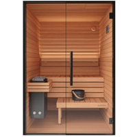 Modern Design Canadian Red Cedar Solid Wood Outdoor Sauna Cube Electric Panoramic Salt Room for Office Villa Dry Steam Apartment