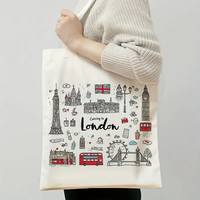 London Theme Canvas Tote Bags Trendy Women Shoulder Handbag Souvenir Travel Handbag Fashion Girl Handbags Eco Travel Purse