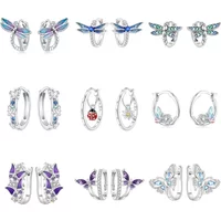 Silver-Plated Butterfly And Blue Crystal Hoop Fit Earrings Women Drop Earring For Anniversary Wedding Jewelry Gifts