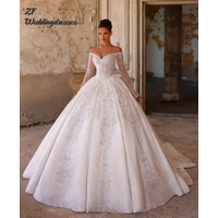 Customized Off Shoulder Shiny A-Line Wedding Dresses Lace Embroidery Stunning Chic Vintage Bridal Gowns Vestido De Novia