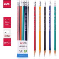 Deli 10pc/Lot 2B HB Wooden Pencil Lapices with Eraser for Student Children Drawing Writing Lapiz for School Stationery Supplies