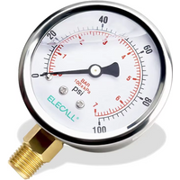 ELECALL Pressure Gauge 0-30/0-100 Psi 1/4”NPT Water Pressure Gauge for Gas Air Hydraulic with Oil Glycerin