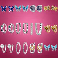 925 Sterling Silver Earrings for Women Butterfly Bee Moon Star Pearl Infinity Heart Zircon Hoop Stud Earrings Fashion Jewelry