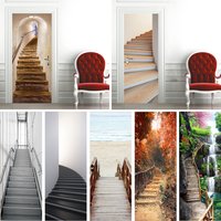 3D visual effects Stair door stickers Full door covered with home decor stair 3D wallpaper murals