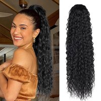 Deep Wave Curly Ponytail Extensions Brazilian 100% Human Hair Natural Black 100g Drawstring Ponytail Hairpiece Clip Ins Ponytail