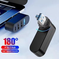 4 In 1 USB 3.0 Hub 180 Degree Rotation Port Multi Type C USB 2.0 Splitter Hub Power Adapter USB Multiple Expander For PC Laptops