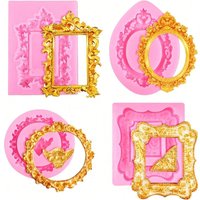 4 Style Silicone Frame Chocolate Mold,Baroque Style Clay Molds Fondant,Frame Mold for Crafts,Baking,Cupcake Topper,Decoration
