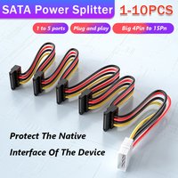 SATA 3.5/2.5 inch 1 to 5 SATA Hard Drive Power Supply Splitter Cable Cord 4 Pin to 15 Pin SATA Power Adapter for BTC Mining Rig