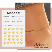 eManco Initials DIY Heart Anklet Stainless Steel Jewelry Name Customized Anklet English Alphabet Birthday Gift for Men and Women